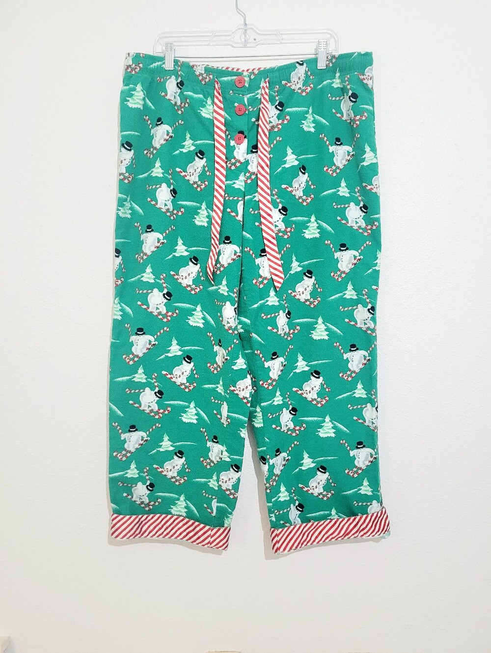 Nick & Nora Holiday Pajama Set XXL Green Snowman Candy Cane 100% Cotton Unisex - Picture 4 of 10